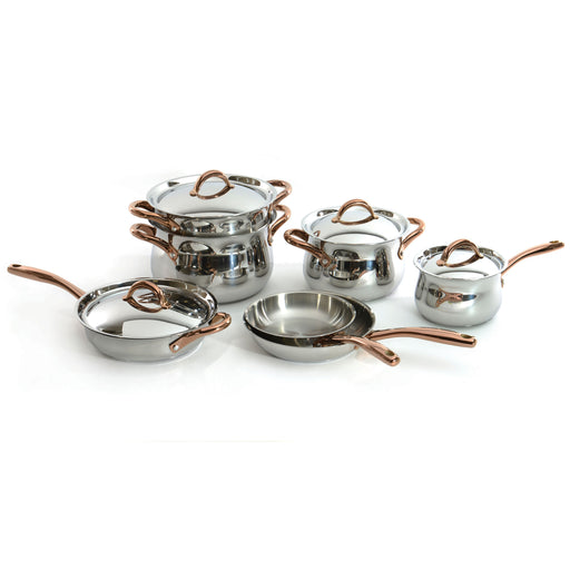 Image 1 of BergHOFF Ouro Gold 11Pc 18/10 Stainless Steel Cookware Set, SS Lids, Rose Gold Handles
