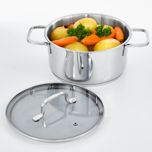 Image 2 of DiNA Helix Recycled 18/10 Stainless Steel 8" Stockpot 3.2qt., Glass Lid