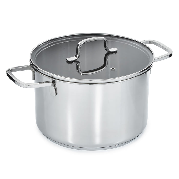 Image 1 of DiNA Helix Recycled 18/10 Stainless Steel 10" Stockpot 7qt., Glass Lid