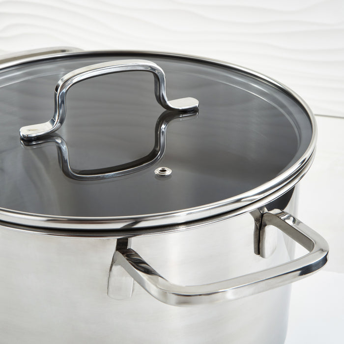 Image 4 of DiNA Helix Recycled 18/10 Stainless Steel 10" Stockpot 7qt., Glass Lid