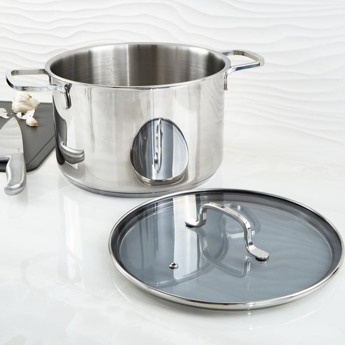 Image 5 of DiNA Helix Recycled 18/10 Stainless Steel 10" Stockpot 7qt., Glass Lid