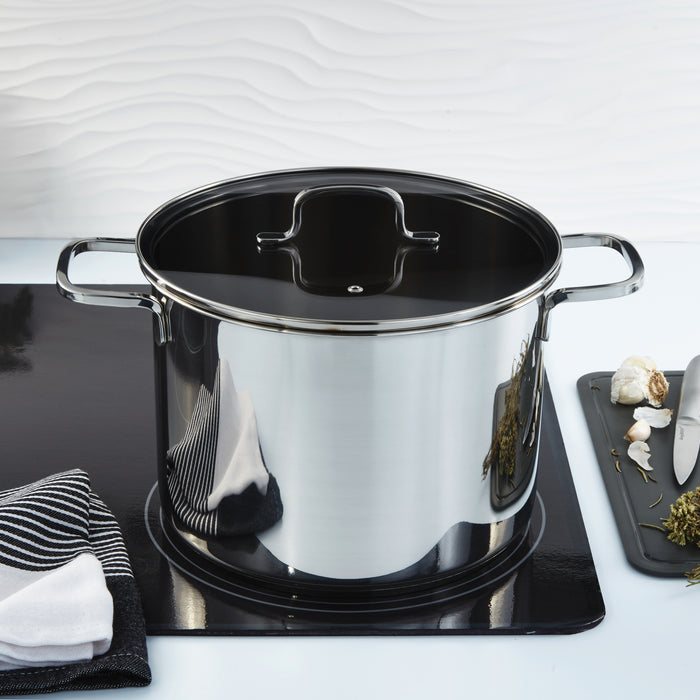 Image 6 of DiNA Helix Recycled 18/10 Stainless Steel 10.25" Stockpot 10.6qt., Glass Lid