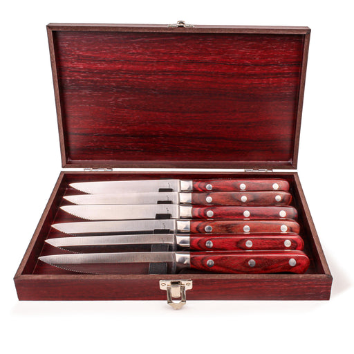 Image 1 of Pakka Wood 7pc Stainless Steel Steak Knife Set with Wood Case