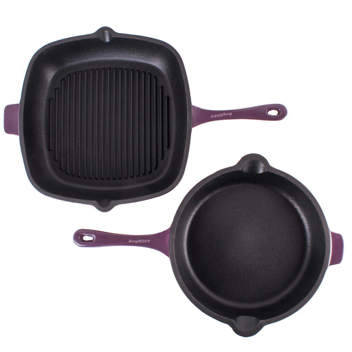 Image 1 of Neo 2pc Cast Iron 10" Fry Pan & 11" Grill Pan Cookware Set, Purple