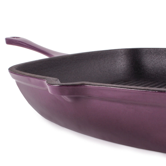 Image 8 of Neo 2pc Cast Iron 10" Fry Pan & 11" Grill Pan Cookware Set, Purple