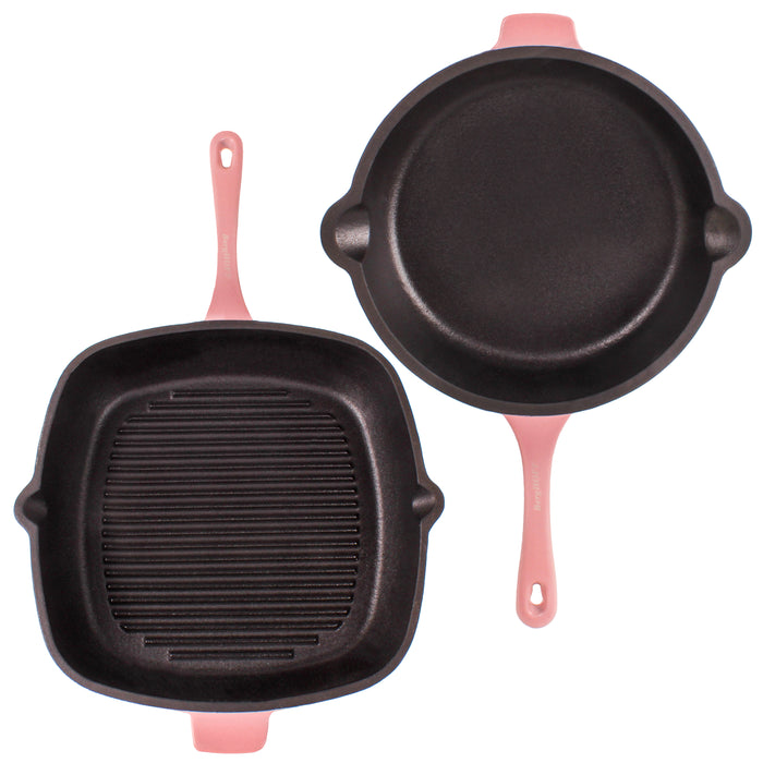 Image 5 of Neo 4pc Cast Iron Cookware Set, Grill Pan, Fry Pan & Oval Dutch Oven, Pink