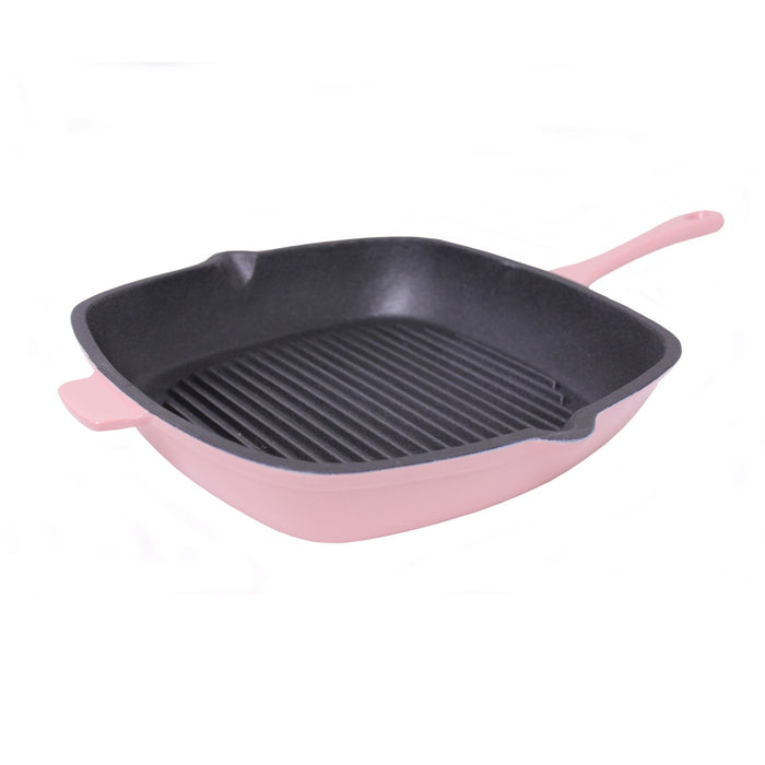 Image 10 of Neo 4pc Cast Iron Cookware Set, Grill Pan, Fry Pan & Oval Dutch Oven, Pink