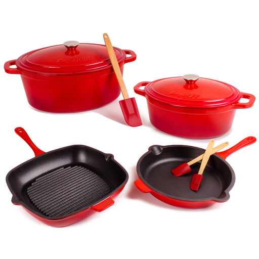 Image 1 of Neo 9pc Cast Iron Cookware Set, Red