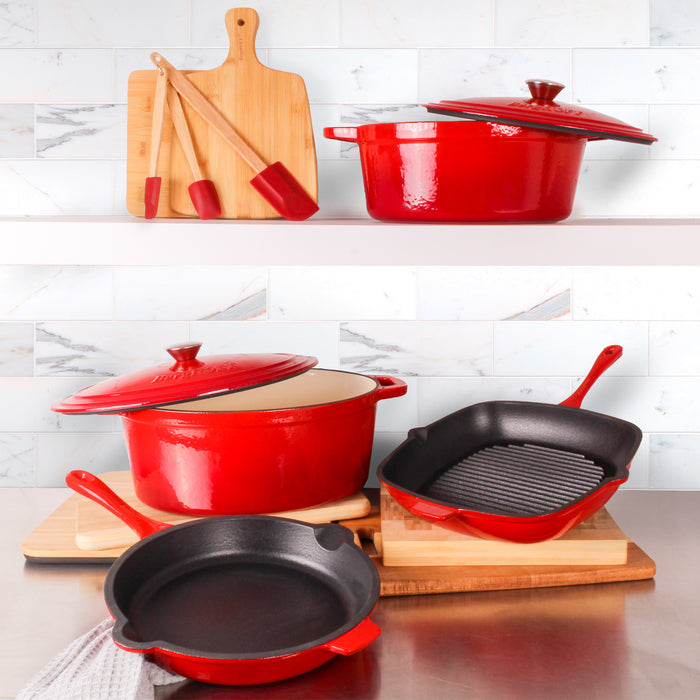 Image 2 of Neo 9pc Cast Iron Cookware Set, Red