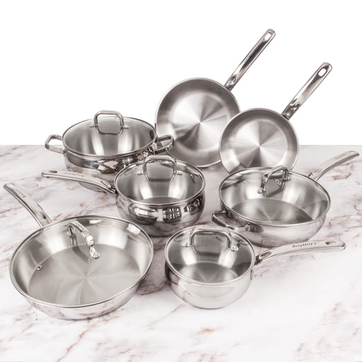 Image 1 of BergHOFF Belly Shape 12pc 18/10 Stainless Steel Cookware Set, Glass Lids