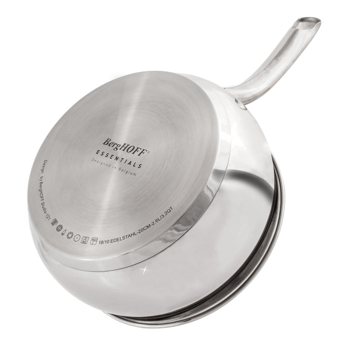 Image 3 of BergHOFF Belly Shape 18/10 Stainless Steel 8" Sauce Pan with Glass Lid, 3.2qt.