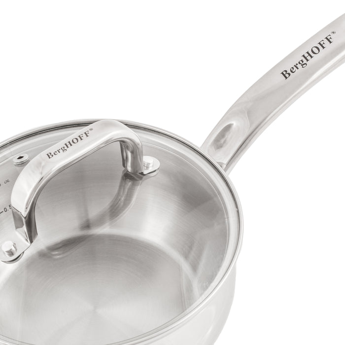 Image 5 of BergHOFF Belly Shape 18/10 Stainless Steel 8" Sauce Pan with Glass Lid, 3.2qt.