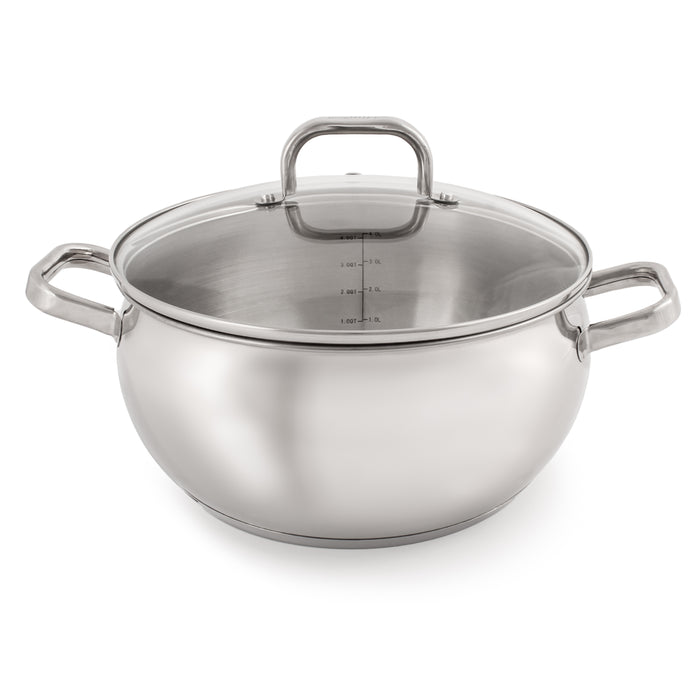 Image 1 of BergHOFF Belly Shape 18/10 Stainless Steel 9.5" Stock Pot with Glass Lid, 5.5qt.