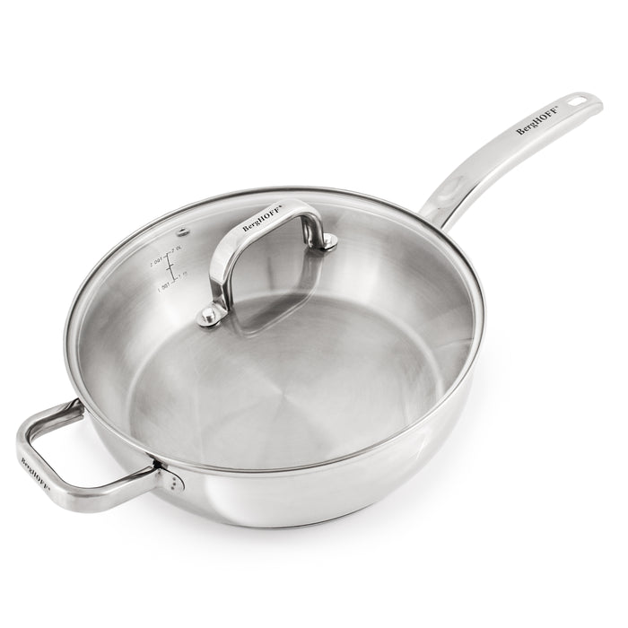 Image 3 of BergHOFF Belly Shape 18/10 Stainless Steel 9.5" Deep Skillet with Glass Lid