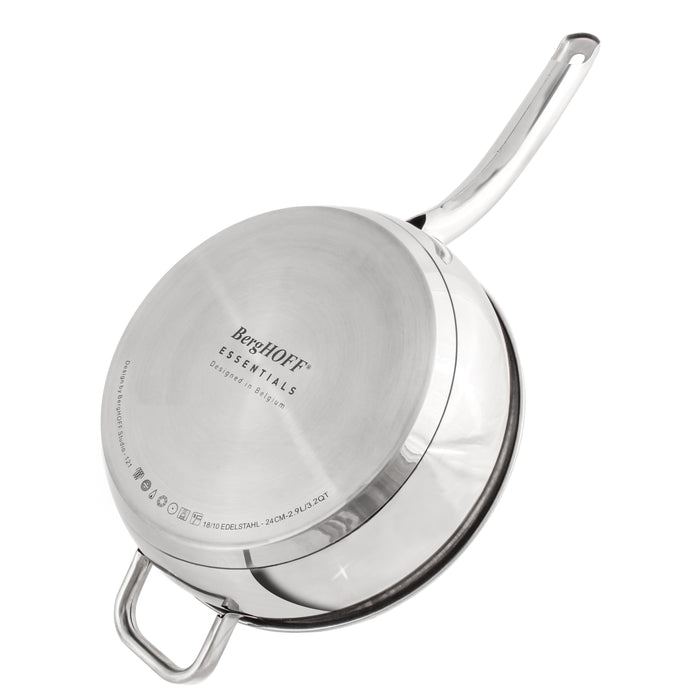 Image 4 of BergHOFF Belly Shape 18/10 Stainless Steel 9.5" Deep Skillet with Glass Lid