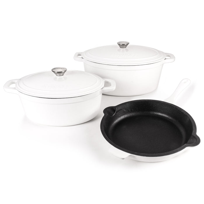 Image 1 of Neo 5pc Cast Iron Oval Dutch Oven Set with 10" Fry Pan, 5qt. & 8qt., White