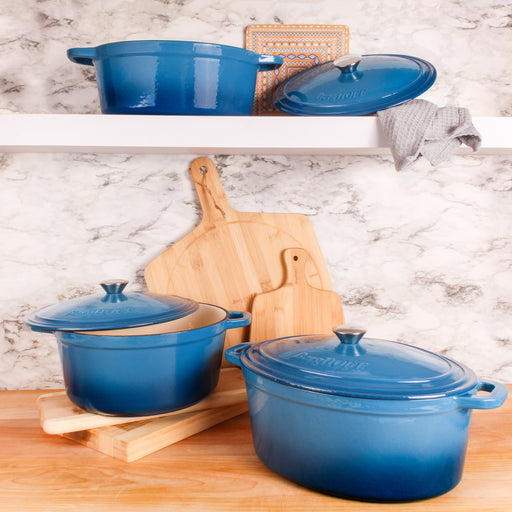 Image 2 of Neo 6pc Cast Iron Dutch Oven Cookware Set with Lids, Blue