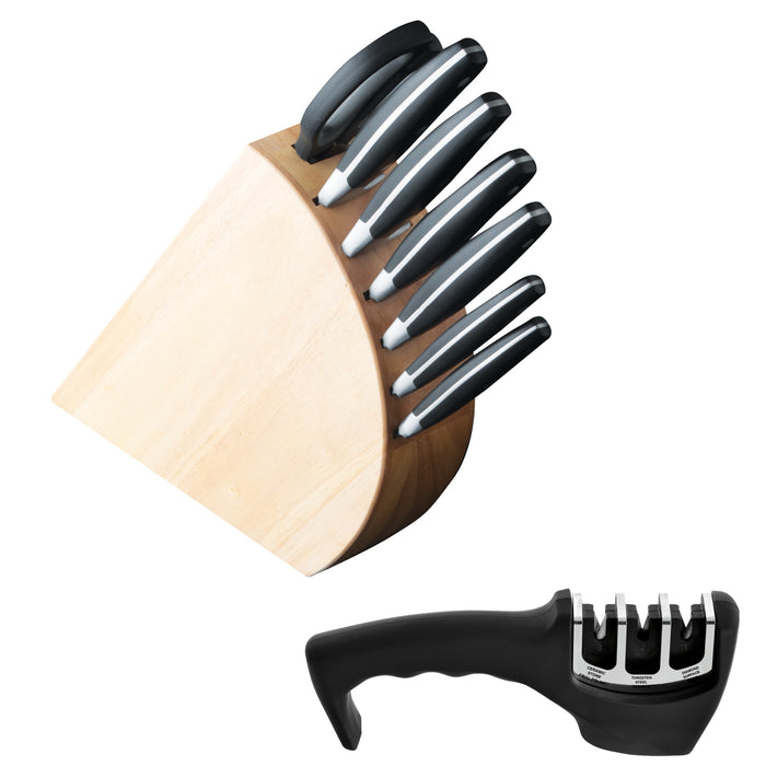 Image 1 of Forged 9pc Stainless Steel Knife Block Set with 3-in-1 Sharpener