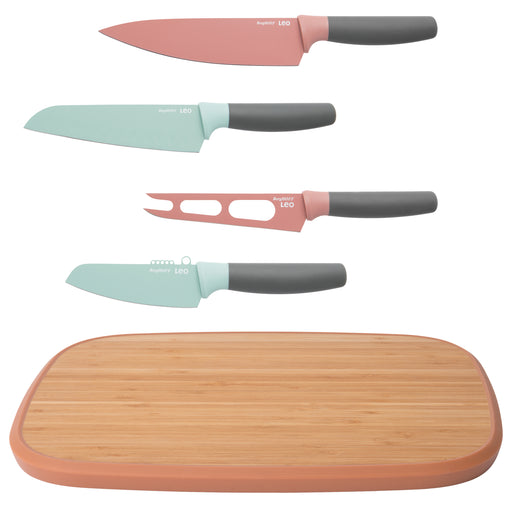 Image 1 of Leo 5Pc Cutlery & Board Prep Set, Pink, Green