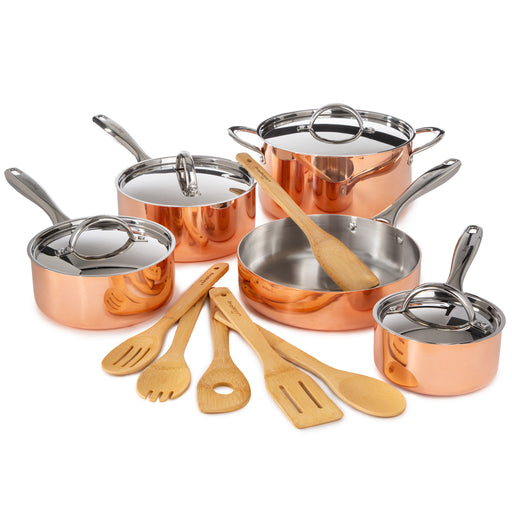 Image 1 of Vintage 15pc Tri-Ply Copper Cookware Set with Lids, Polished