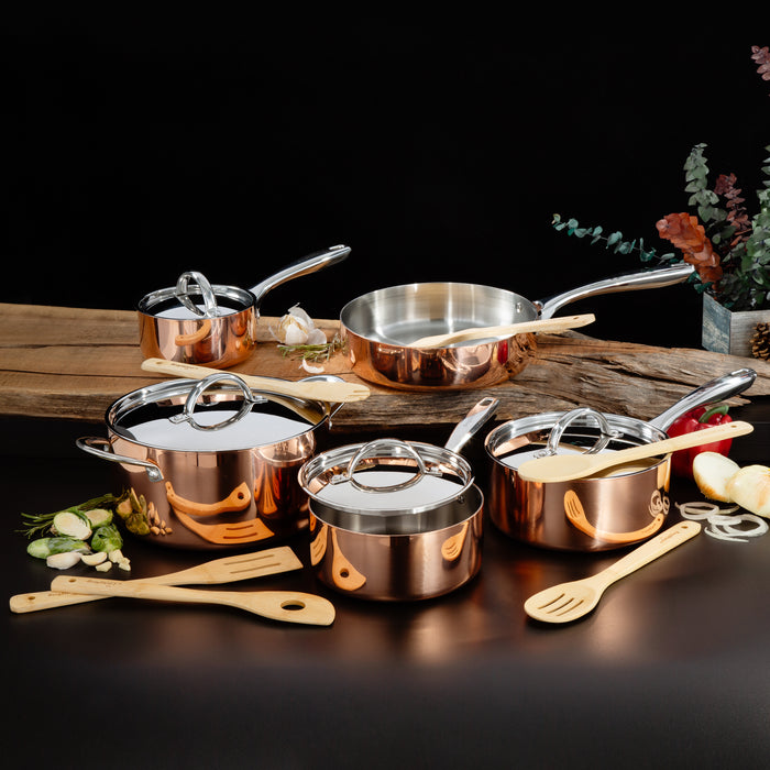 Image 5 of Vintage 15pc Tri-Ply Copper Cookware Set with Lids, Polished