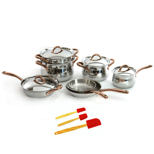 Image 1 of Ouro Gold 14pc 18/10 Stainless Steel Cookware Set, Rose Gold Handles, Metal Lids