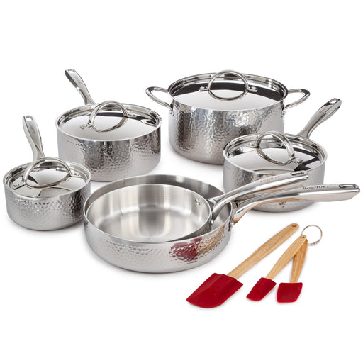 Image 1 of Vintage 13pc Tri-Ply 18/10 Stainless Steel Cookware with Spatulas Set, SS Lids, Hammered