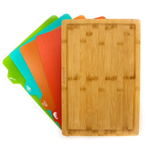Image 2 of BergHOFF Bamboo Cutting Board with 4Pc Flexible Plastic Cutting Board Inserts, 16.5x 11.8x 1.1"