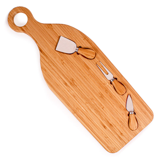 Image 1 of Stainless Steel 4pc Cheese Knives with Bamboo Paddle Board Set, 22x7.9x1"