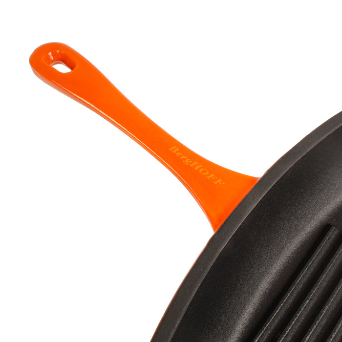 Image 4 of Neo 2Pc Cast Iron 11" Grill Pan with Steak Press, Orange