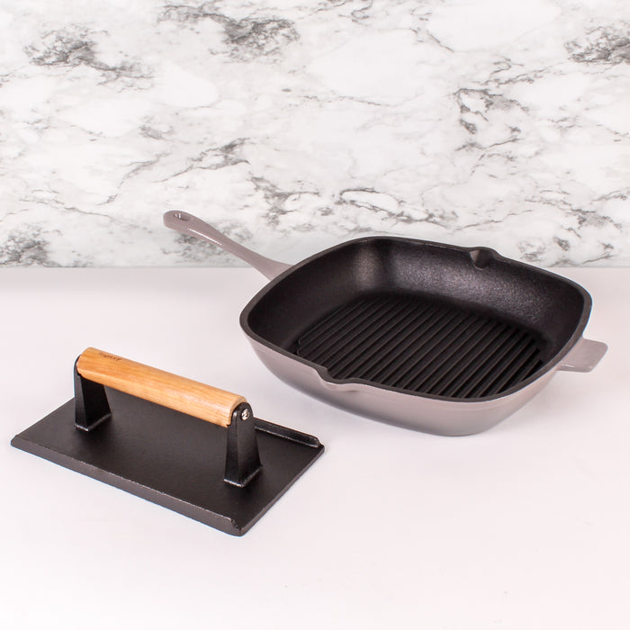 Image 5 of Neo 2Pc Cast Iron 11" Grill Pan with Steak Press, Oyster