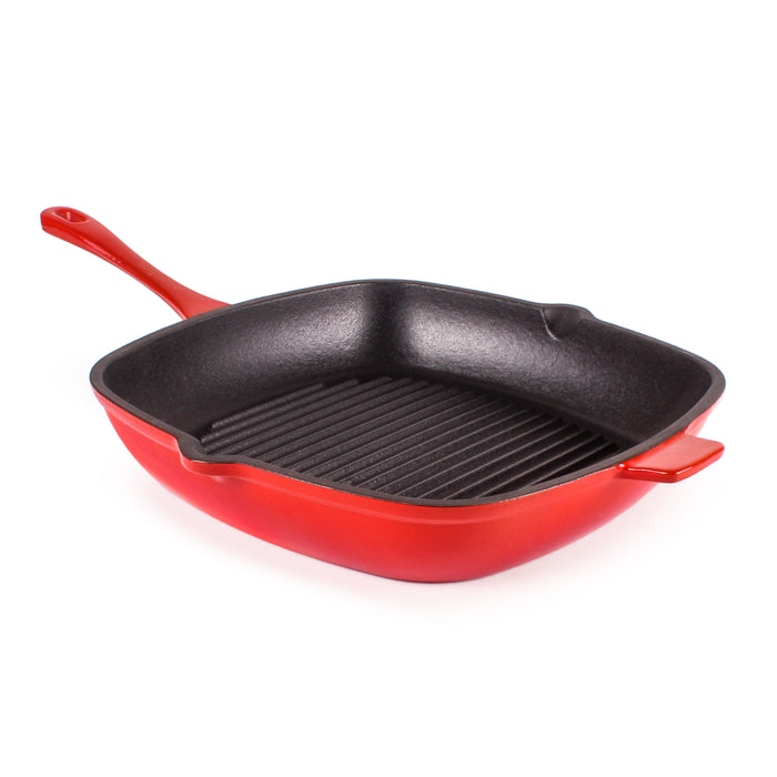 Image 3 of Neo 2Pc Cast Iron 11" Grill Pan with Steak Press, Red