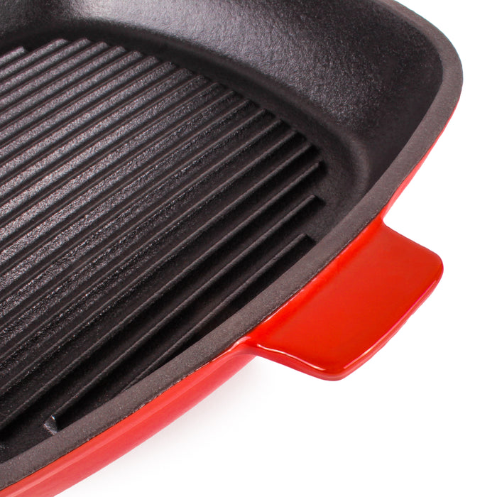 Image 6 of Neo 2Pc Cast Iron 11" Grill Pan with Steak Press, Red