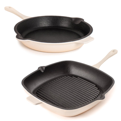 Image 1 of Neo 2pc Cast Iron 10" Fry Pan & 11" Grill Pan Cookware Set, Meringue