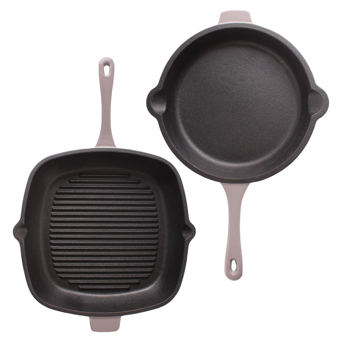 Image 1 of Neo 2pc Cast Iron 10" Fry Pan & 11" Grill Pan Cookware Set, Oyster