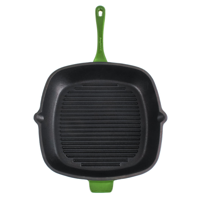 Image 3 of Neo 2pc Cast Iron 11" Grill Pan with Slotted Steak Press, Green