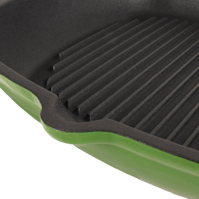 Image 5 of Neo 2pc Cast Iron 11" Grill Pan with Slotted Steak Press, Green