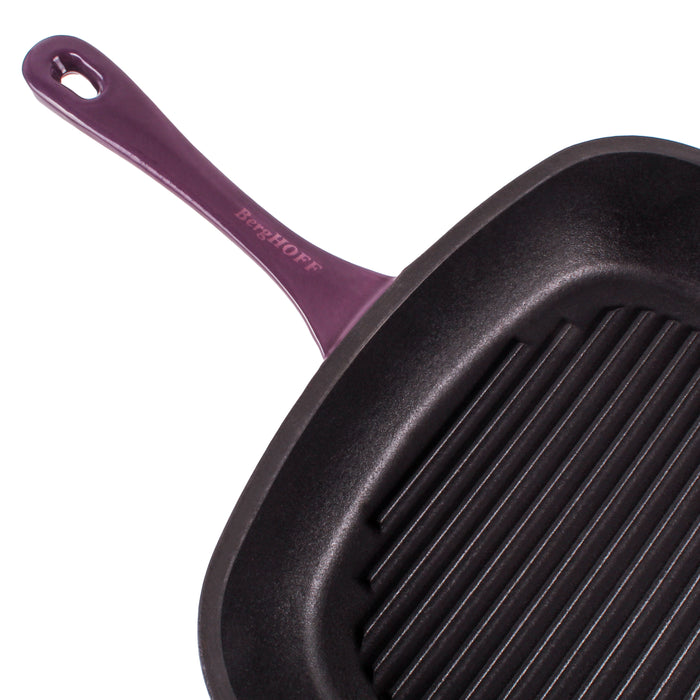 Image 4 of Neo 2pc Cast Iron 11" Grill Pan with Slotted Steak Press, Purple