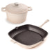 Image 1 of Neo 3pc Cast Iron Cookware Set, Grill Pan & Round Dutch Oven, Meringue