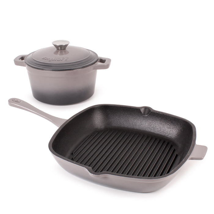 Image 1 of Neo 3pc Cast Iron Cookware Set, Grill Pan & Round Dutch Oven, Oyster