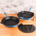 Image 2 of Neo 3pc Cast Iron Fry Pan & Grill Pan Set with Slotted Steak Press, Blue