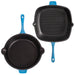 Image 3 of Neo 3pc Cast Iron Fry Pan & Grill Pan Set with Slotted Steak Press, Blue