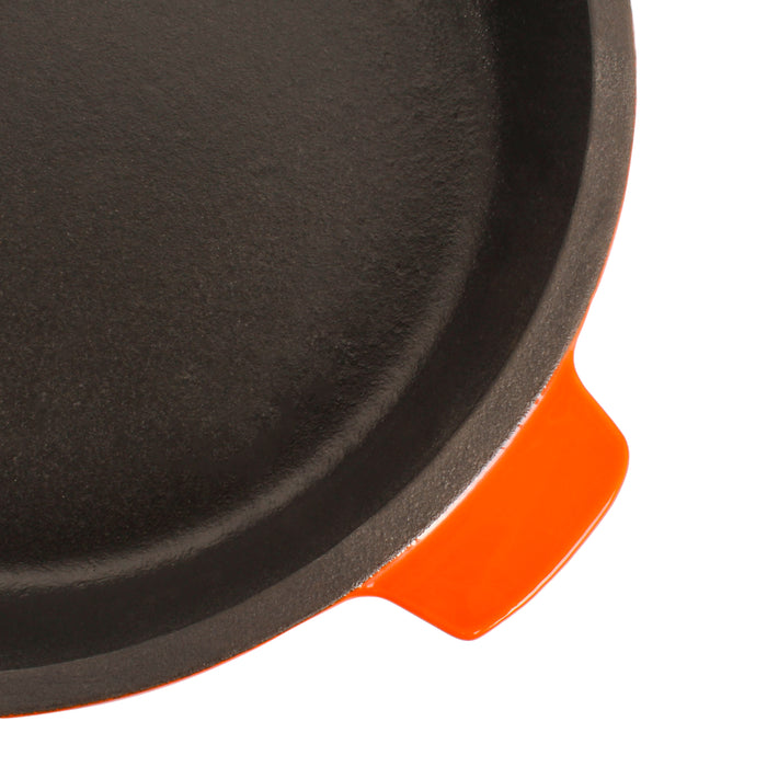 Image 6 of Neo 3pc Cast Iron Fry Pan & Grill Pan Set with Slotted Steak Press, Orange