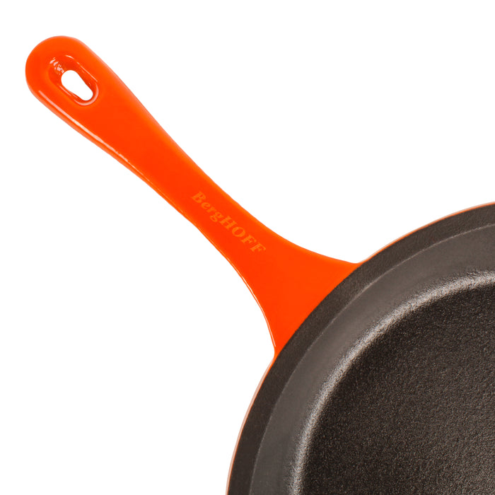 Image 10 of Neo 3pc Cast Iron Fry Pan & Grill Pan Set with Slotted Steak Press, Orange