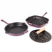 Image 1 of Neo 3pc Cast Iron Fry Pan & Grill Pan Set with Slotted Steak Press, Purple