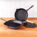 Image 2 of Neo 3pc Cast Iron Fry Pan & Grill Pan Set with Slotted Steak Press, Purple