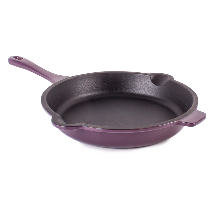 Image 4 of Neo 3pc Cast Iron Fry Pan & Grill Pan Set with Slotted Steak Press, Purple