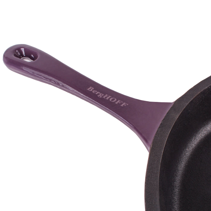 Image 7 of Neo 3pc Cast Iron Fry Pan & Grill Pan Set with Slotted Steak Press, Purple