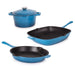 Image 1 of Neo 4pc Cast Iron Cookware Set, Fry Pan, Grill Pan & Round Dutch Oven, Blue