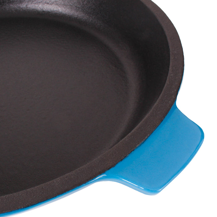 Image 10 of Neo 4pc Cast Iron Cookware Set, Fry Pan, Grill Pan & Round Dutch Oven, Blue